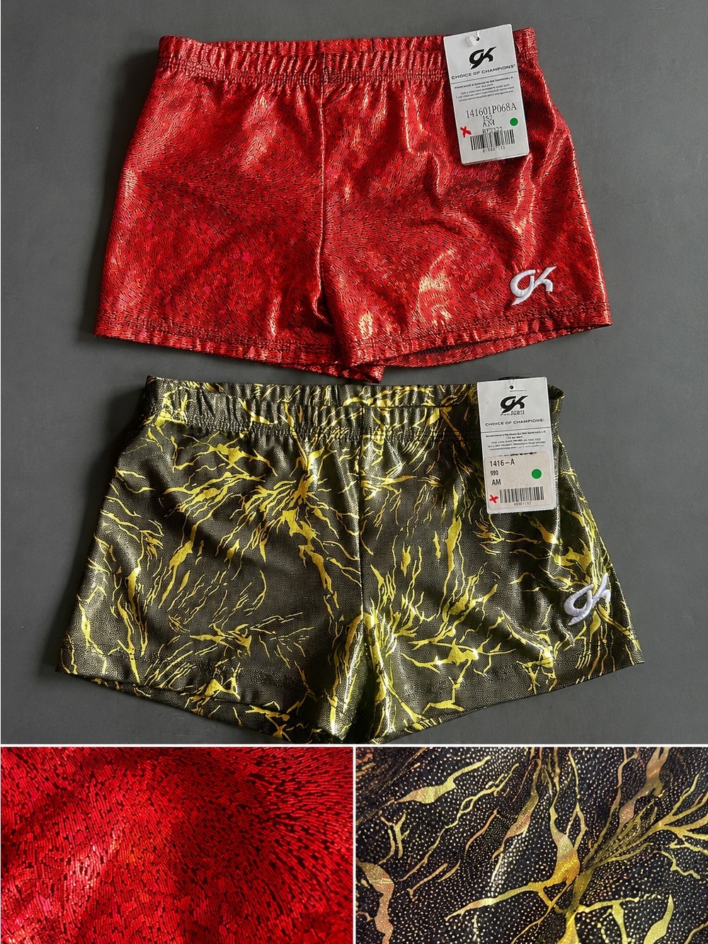 2 pair NWT GK Elite High-Shine Metallic Mystique Gymnastics Shorts Micro Booty